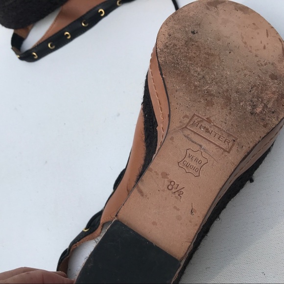 HUNTER boot wedge Sandals shoes 8 1/2 tie peep toe - Picture 6 of 8